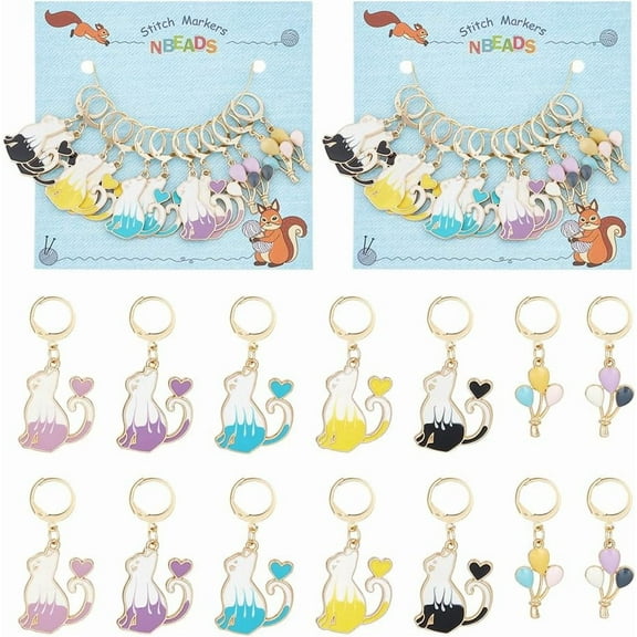 24 Pcs Cat Balloon Stitch Markers Enamel Crochet Stitch Marker Removable 304 Stainless Steel Clasps Locking Stitch Marker for Knitting Weaving Sewing Jewelry Making colorful DIY