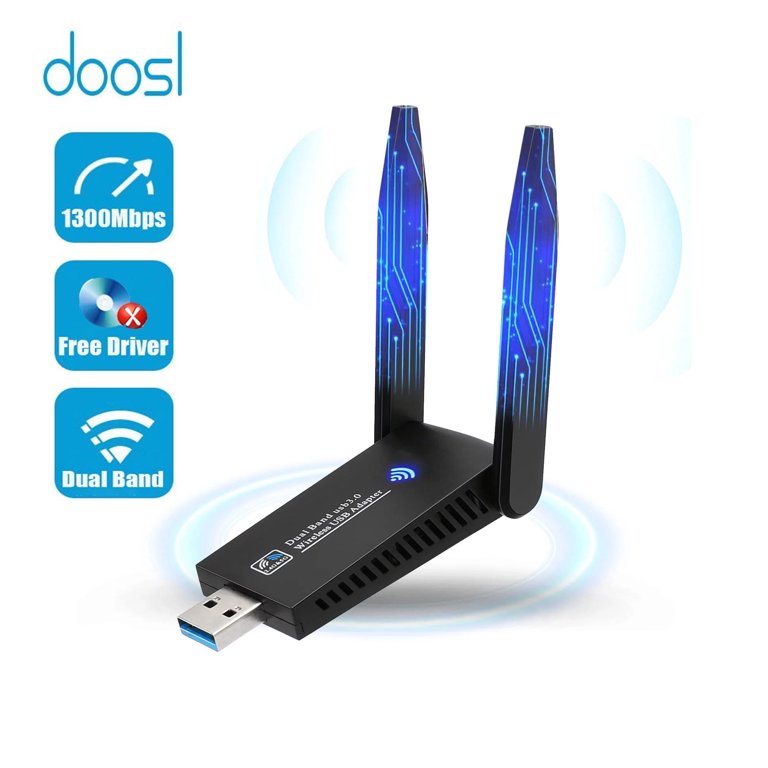 Doosl USB WiFi CD Driver-Free AC 1300Mbps Dual Band 5dBi High Gain 2.4GHz/ 5GHz Wireless Network for Desktop PC, Support Win11/10/8/7/XP/Mac iOS, Include Free U Disk - Walmart.com