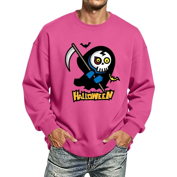Men Halloween Themed Sweatshirt Cute Ghost Graphic Casual Long Sleeve Spooky Pullover Sweatshirts Fall Winter Stylish Comfy T Shirts Hot Pink XXL