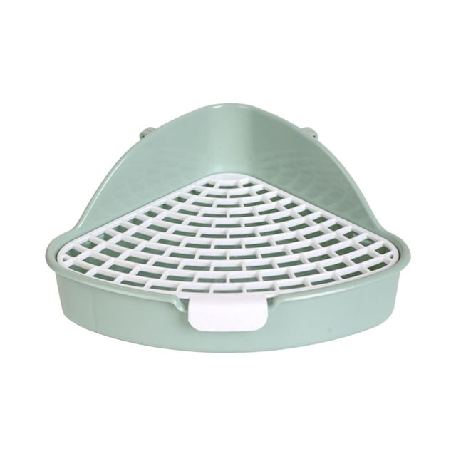 Caja de arena para conejos, caja de cama triangular con rejilla, caja de inodoro esquinera para conejos, bandeja para mascotas Verde