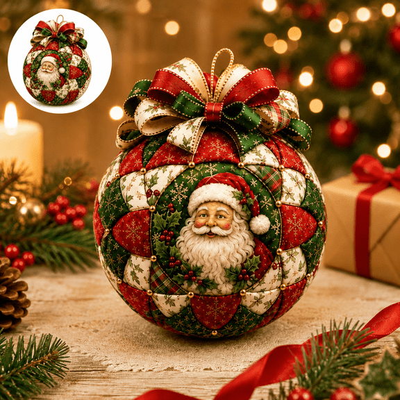 Christmas Classics Patchwork Ornament DIY Kit, No-Sew Ball Craft Set with Pre-Cut Fabric Squares for Adults and Teens, Christmas Tree and Holiday Home Decor
