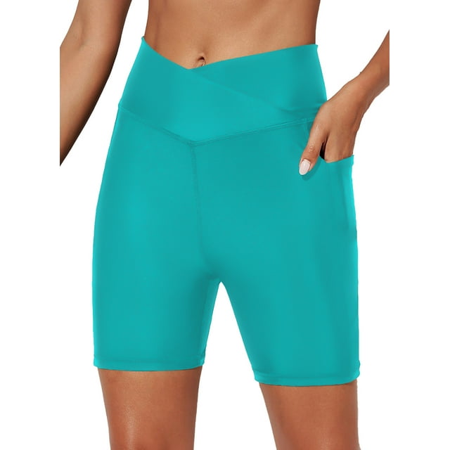 Sidefeel Womens Gym Shorts with Liner High Waisted Swim Board Shorts