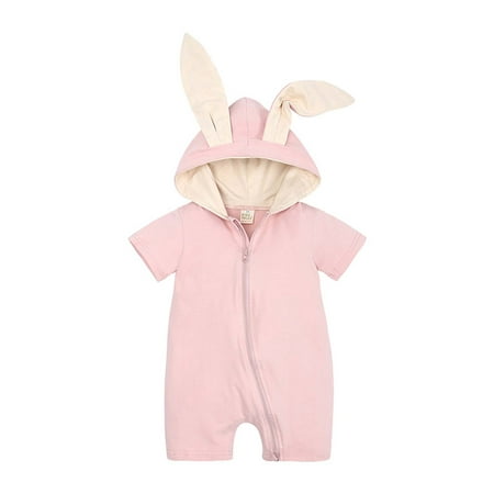 

Odeerbi Baby Bodysuit Layette Onesies for Toddler Newborn Rabbit Ears Hooded Short-sleeved Shorts Romper Jumpsuit Pink