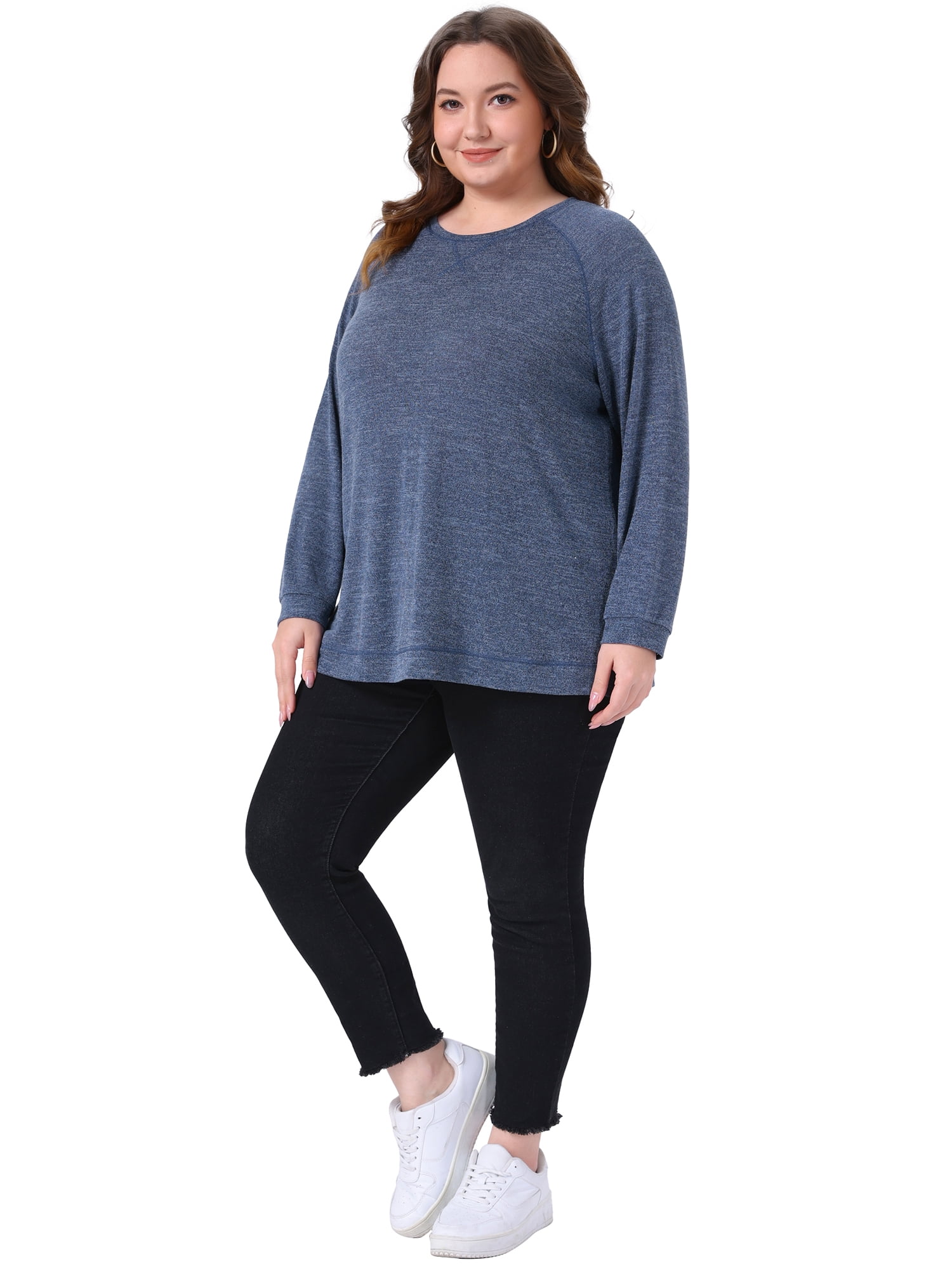 DARING DIVA Women's Plus Crew Neck Casual Pullover Knit Blouse Top 3X Dark Blue