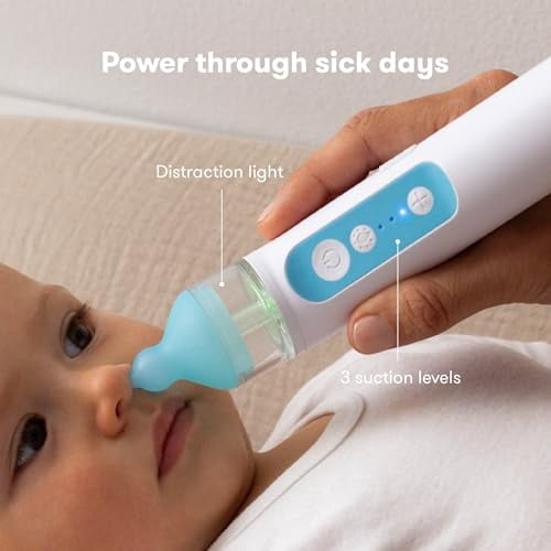 Electric NoseFrida Nasal Aspirator for Baby, Nose Sucker for Baby & Toddler, Upgraded Nasal Aspirator for Congestion + Allergy Relief with 3 Suction Levels, 2 Silicone Tips, USB