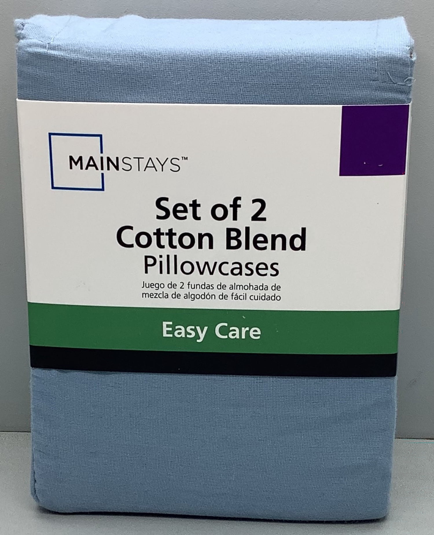 Mainstays 2-Piece 300 Thread Count Solid Placid Blue Cotton Blend Pillowcase Set, Standard/Queen