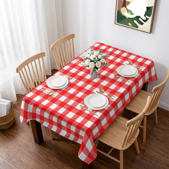 Red Table Cloth Waterproof Tablecloths, Country French Rustic Buffalo Plaid Modern Art Tablecloth Dining Table Cover for Kitchen Party Tabletop Outdoor, Rectangle Tablecloth 52x70 Inch