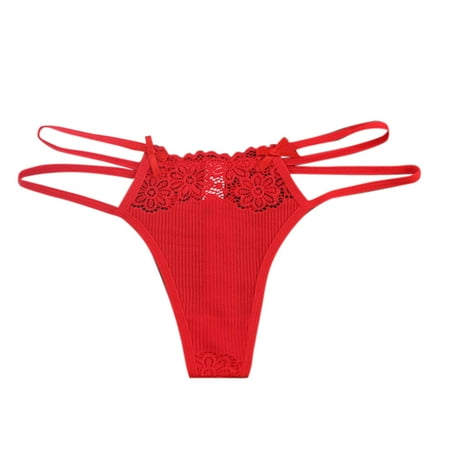 

YUEHAO underwear women Women y Underwear Lace Embroidery Perspective Sensuality T-back Underpant Red One Size