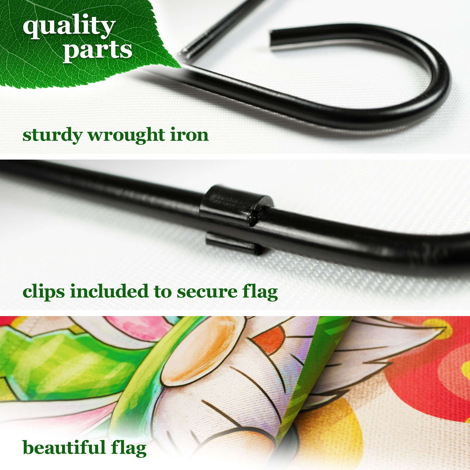 G128 2sets: 36"x16" Flag Stand & 12"x18" Gnome Greetings Double Sided Easter Garden Flag Decoration