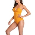 thumbnail image 3 of Traje de baño de una pieza con cuello en V, Color puro, espalda descubierta, correa transpirable, traje de baño para mujer para playa, piscina, Spa y baño, 3 of 6