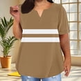 thumbnail image 6 of Plus Size Womens Summer Tops with Sleeves Loose Fitting Casual Striped T Shirts V Neck Graphic Tees Pullover Brown, 3XL, 6 of 6