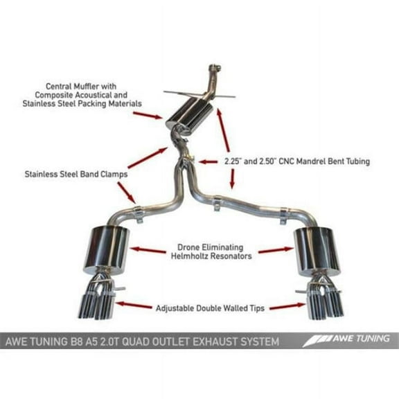 AWE Tuning Audi B8 A5 2.0T Touring Edition Exhaust with Quad Chrome Silver Tips