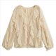 thumbnail image 1 of Blusa Informal Elegante para Mujer, de Larga, con Cuello en V y Volantes, Ideal para Oficina y Trabajo. Beige L, 1 of 10