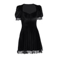 thumbnail image 4 of Robe Mini Noire Gothique Sexy Taille Haute en Daim à Encolure Carrée avec Dentelle, 4 of 6