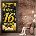 thumbnail image 7 of Black Background Golden Theme 16th Birthday Banner Happy Birthday Party Decorations Backdrop Photo Booth Props Balloon Crown Stars Party Supplies, 7 of 7