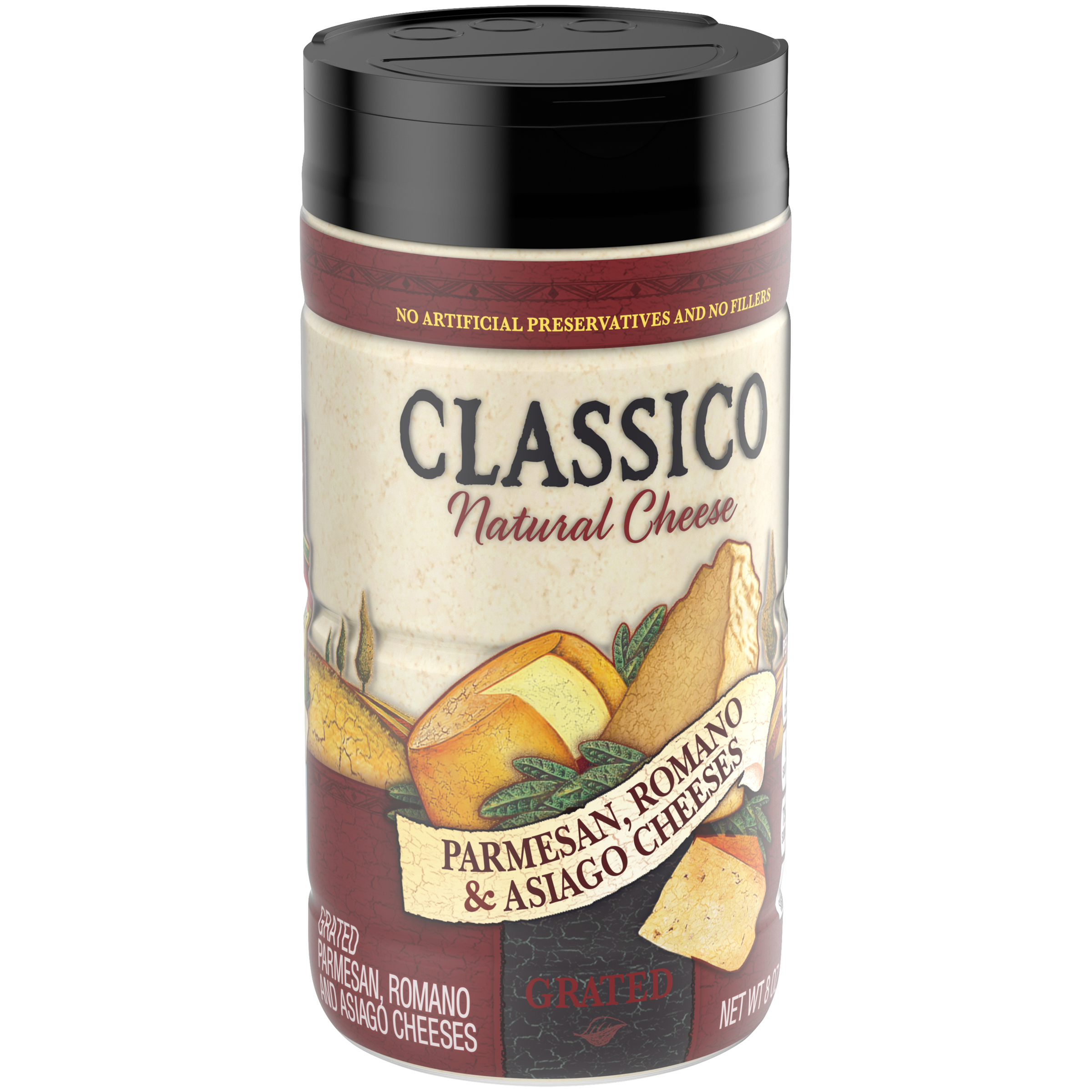 Classico Grated Parmesan, Romano and Asiago Cheese, 8 oz Jar Walmart