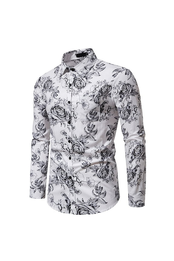 Mens Floral Print Dress Shirt Flower Pattern Slim Fit Long Sleeve Button Down Shirts S-2XL