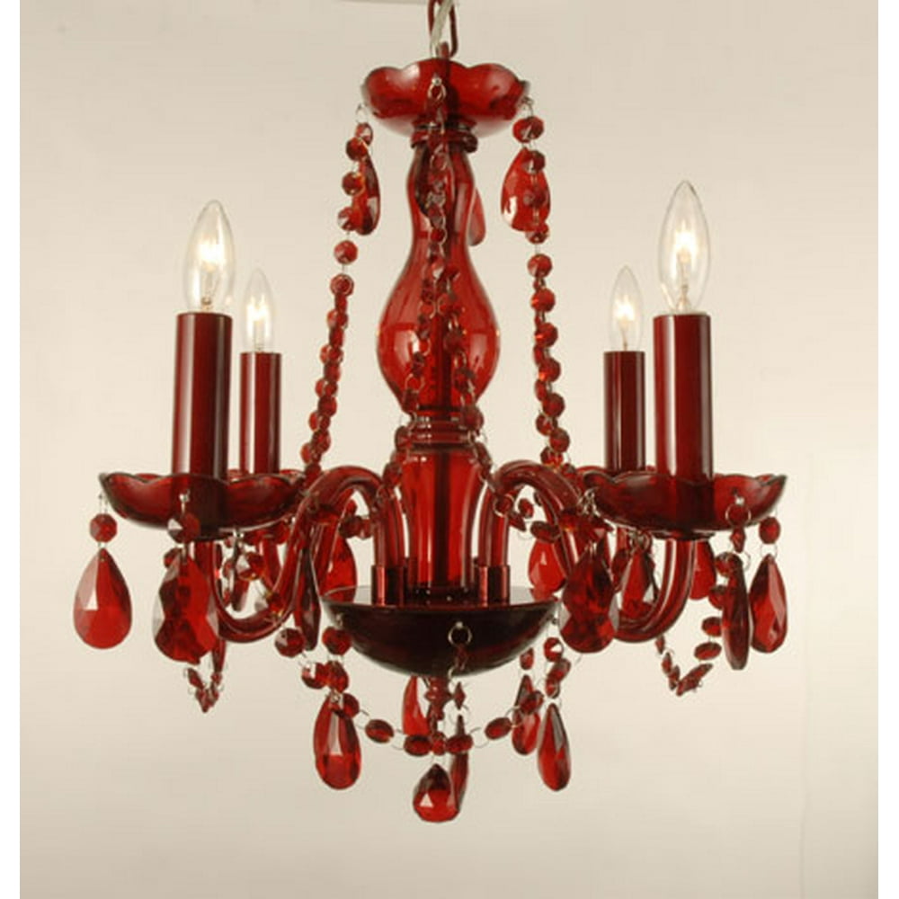 Ruby Red Crystal Chandelier 4 Light Lighting Fixture