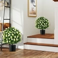 thumbnail image 4 of Costway 2 Pack Artificial Boxwood Topiary Ball Tree Faux Shrub Bushes with Flowers White, 4 of 10