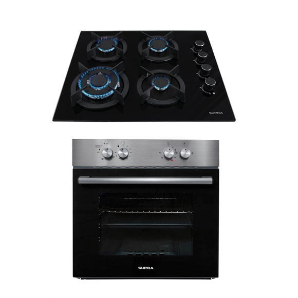 Combo Supra parrilla de 60 cm empotrable de cristal templado y Horno empotrable de 60l
