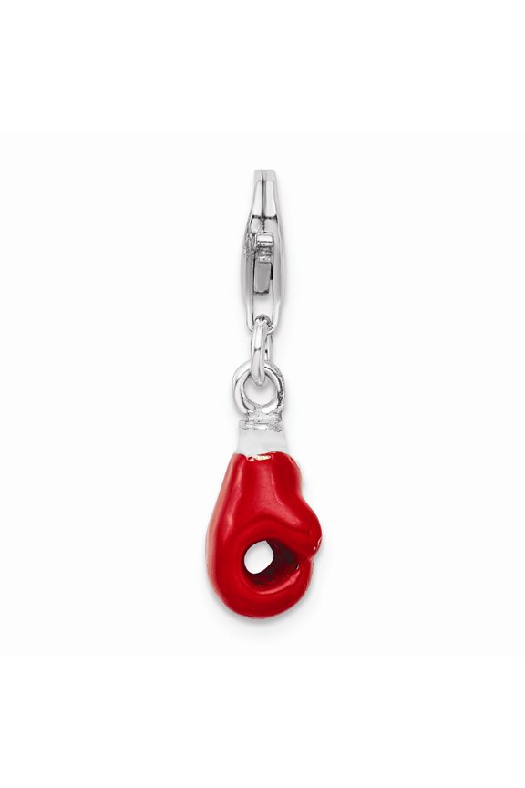 925 Sterling Silver RH Polished Enamel Boxing Glove With Lobster Clasp Charm Pendant; for Adults and Teens; for Women and Men
