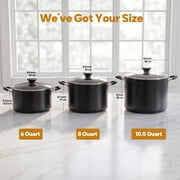 Cook N Home Professional 10.5 Quart Non stick Stock Pot with Lid, Riveted Handles, Big Soup Pot for Holiday Feasts, Stockpot with Even Heating, Induction Cookware, Oven & Dishwasher Safe, Black