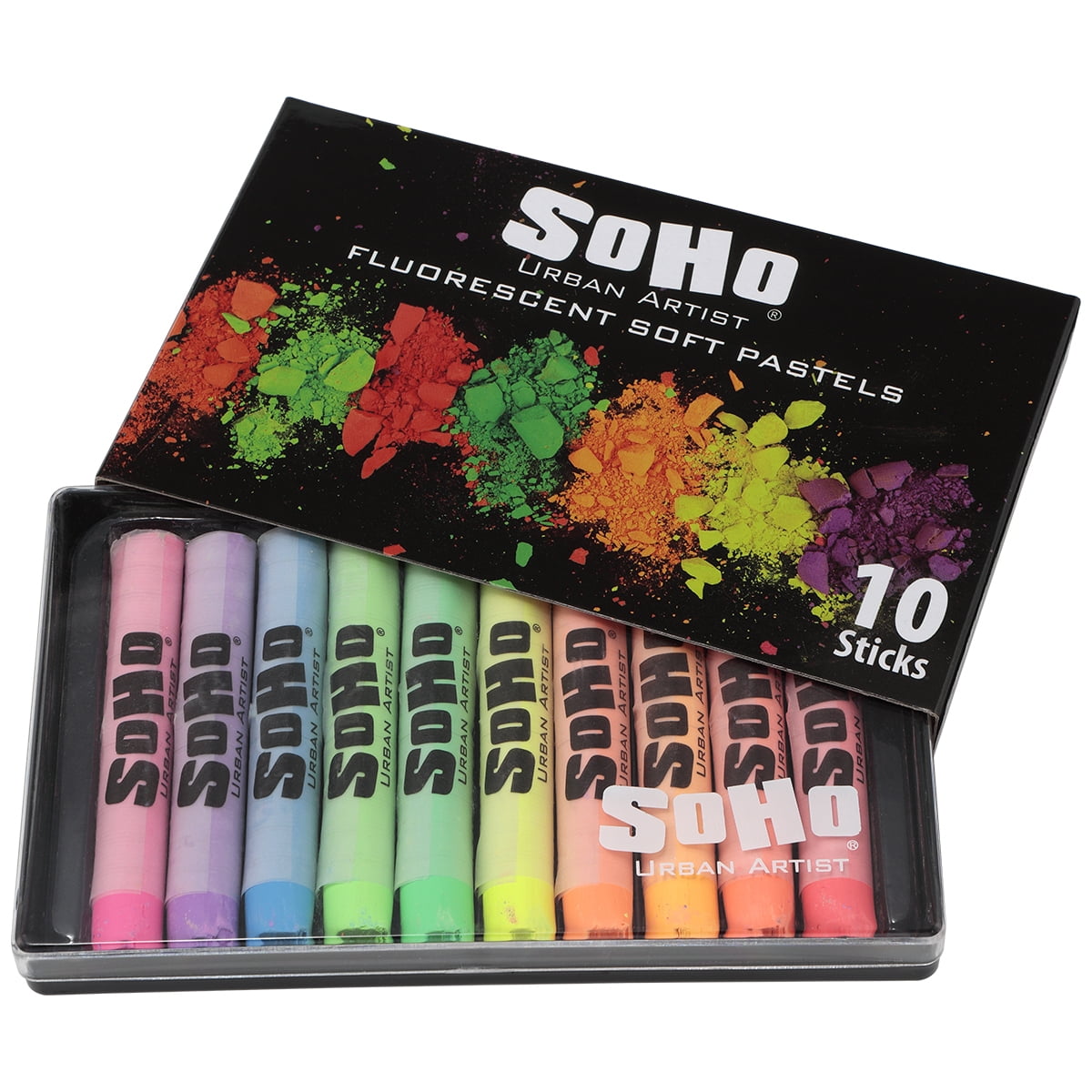 SoHo Urban Artist Soft Pastels Set of 10 Bright Fluorescent Neon Colors, Vibrant Pastel Sticks
