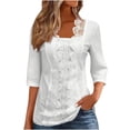 thumbnail image 2 of Heisall 3/4 Length Sleeve Eyelet Womens Tops Lace Scallop Hem Embroidery Shirts Dressy Casual Blouses Fall Outfits 2026, 2 of 5