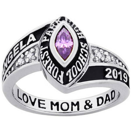 Personalized Women's Sterling Silver, Celebrium or 10KT Gold Marquise Birthstone and CZ Class