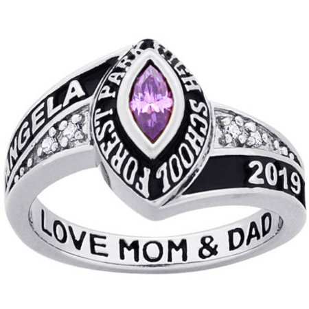 Meredith College Ring - Personalized Women's Sterling Silver, Celebrium or 10KT Gold Marquise Birthstone and CZ Class Ring