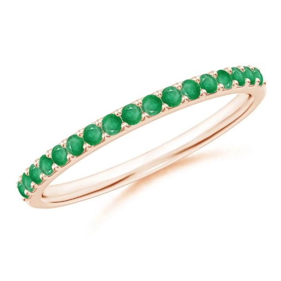 Round Shape Green Emerald Eternity Band Ring Women 925 Sterling Silver Rose Gold Plated May Birthstone Engagement Anniversary Gift Gemstone Jewelry