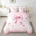 thumbnail image 2 of Manfei Ribbon Bowtie 7pcs Bedding Comforter Set,Kawaii Bow Knot Queen Bedding Sets,Pink Sparkling Print Queen Sheet Sets For Kids,Super Cozy Room Decor Reversible, 2 of 8