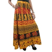 Mogul Women's Wrap Around Skirt Yellow Animal Printed Long Maxi Beach Wrap Skirts