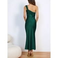 thumbnail image 4 of Women's Satin Sleeveless Elegant Backless Ruffle Maxi One Shoulder Formal Dress for Summer Green XL, 4 of 9