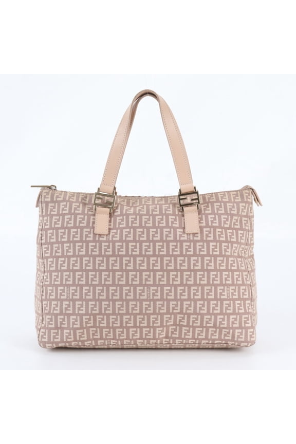 Pre-Owned Fendi Zucchino FF Leather Handbag Shoulder Bag Gold Women's