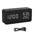 thumbnail image 1 of Reloj despertador LED Mesa de madera Humidómetro Termómetro Control de voz Temporizador de escritorio digital, Madera negra Luz blanca Vogacara HA004025-05, 1 of 6