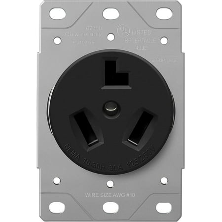 ENERLITES 30A Dryer Receptacle, Outlet for Electric Dryers, NEMA 10-30R, Residential Commercial Industrial Grade, Outdoor/Indoor, 3-Pole, 3 Wire, No Ground Contact, UL Listed, 67300-BK, Black