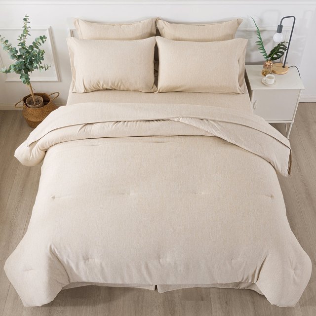 JML King Comforter Set,8 Piece Soft Cationic Dyeing Microfiber Bed in a Bag,Khaki