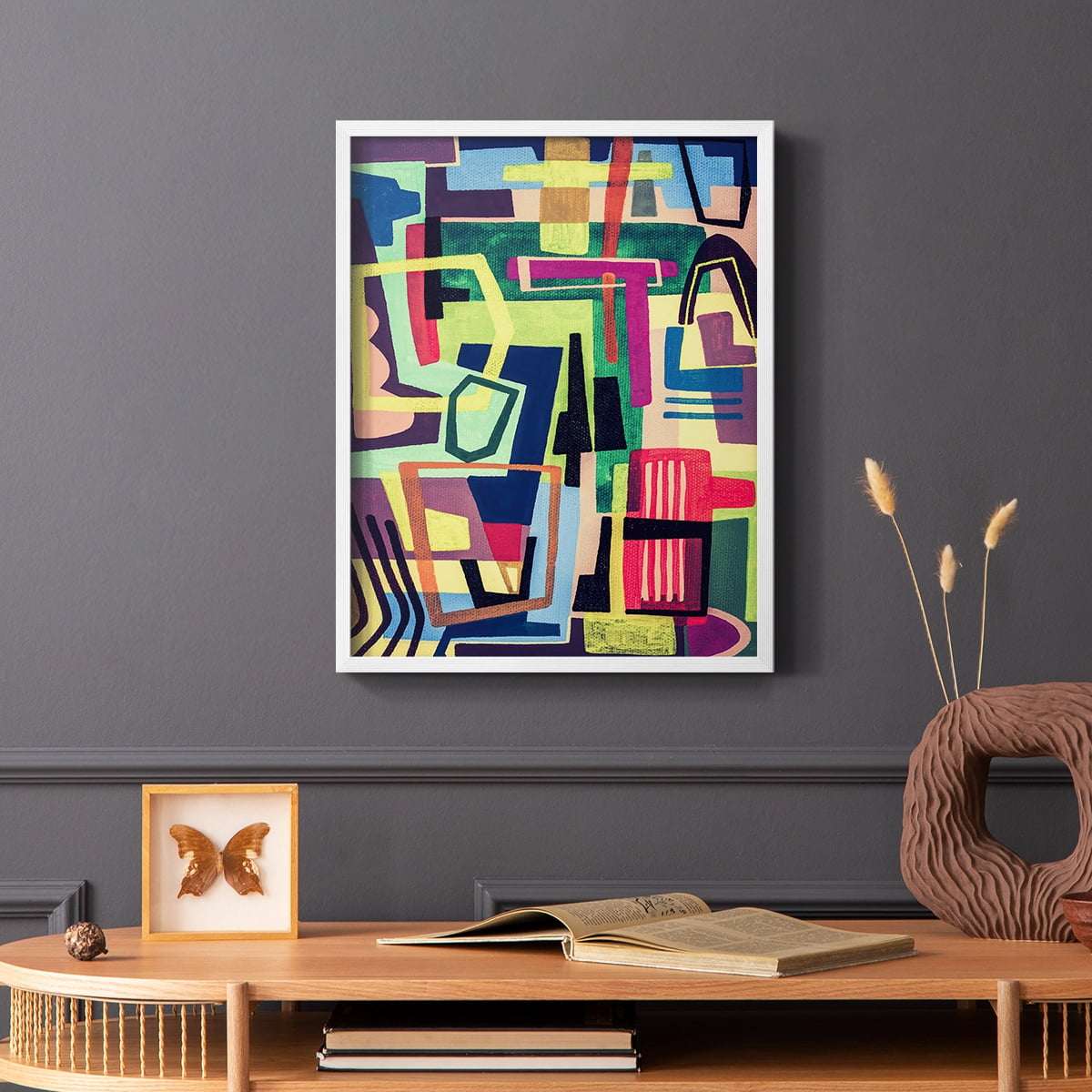 Connected Colors I Framed Print in White Solid Wood Framed Print No Nail Hanging