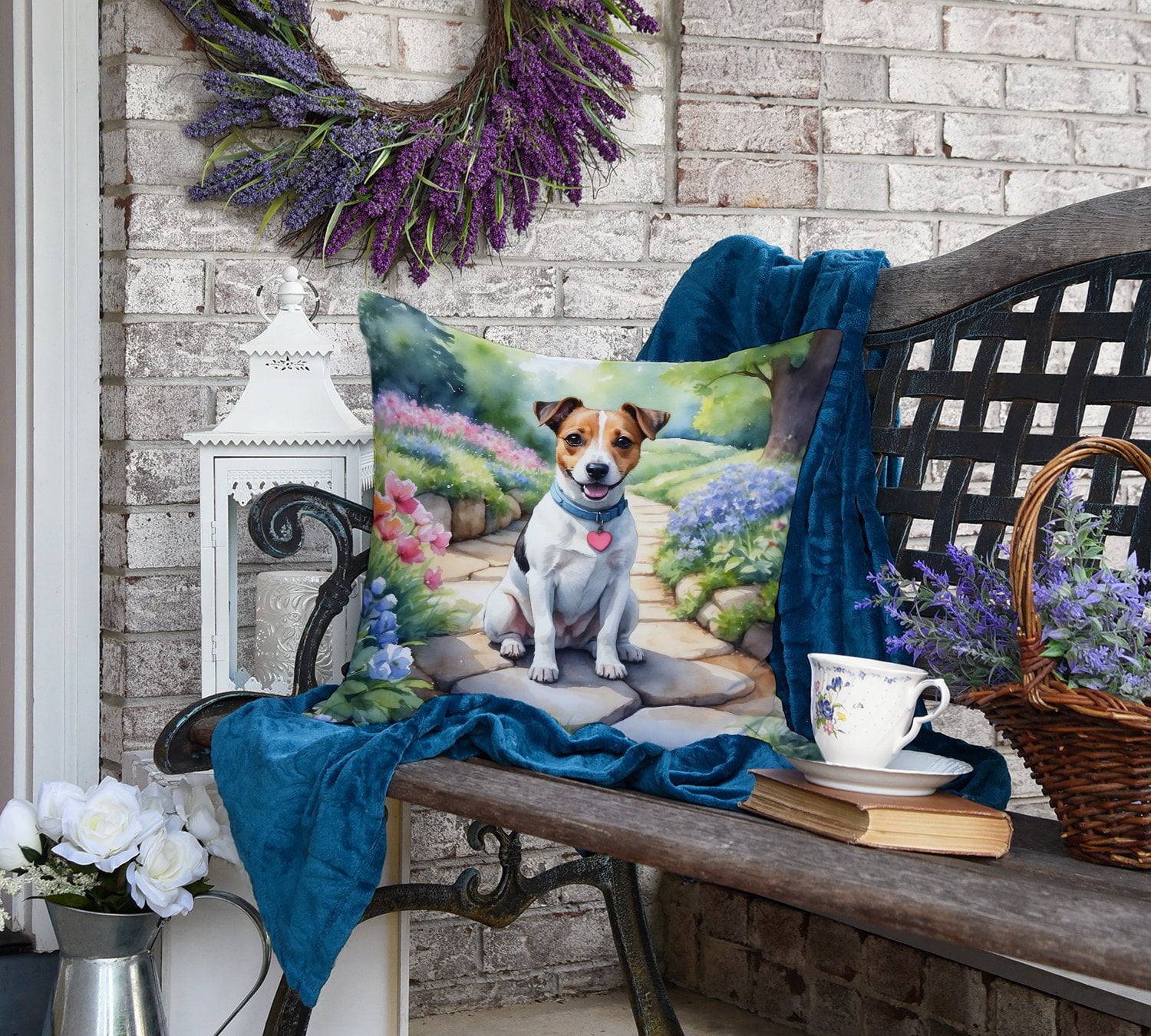 Jack Russell Terrier Spring Path Throw Pillow 18 in x 18 in