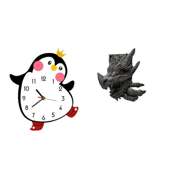Reloj de pared,Reloj de pared silencioso y decorativo que no hace tictac,Reloj de pared silencioso de pingüino pequeño Reloj de madera,Figura de mesa,Estantes de sujetalibros Estatua de