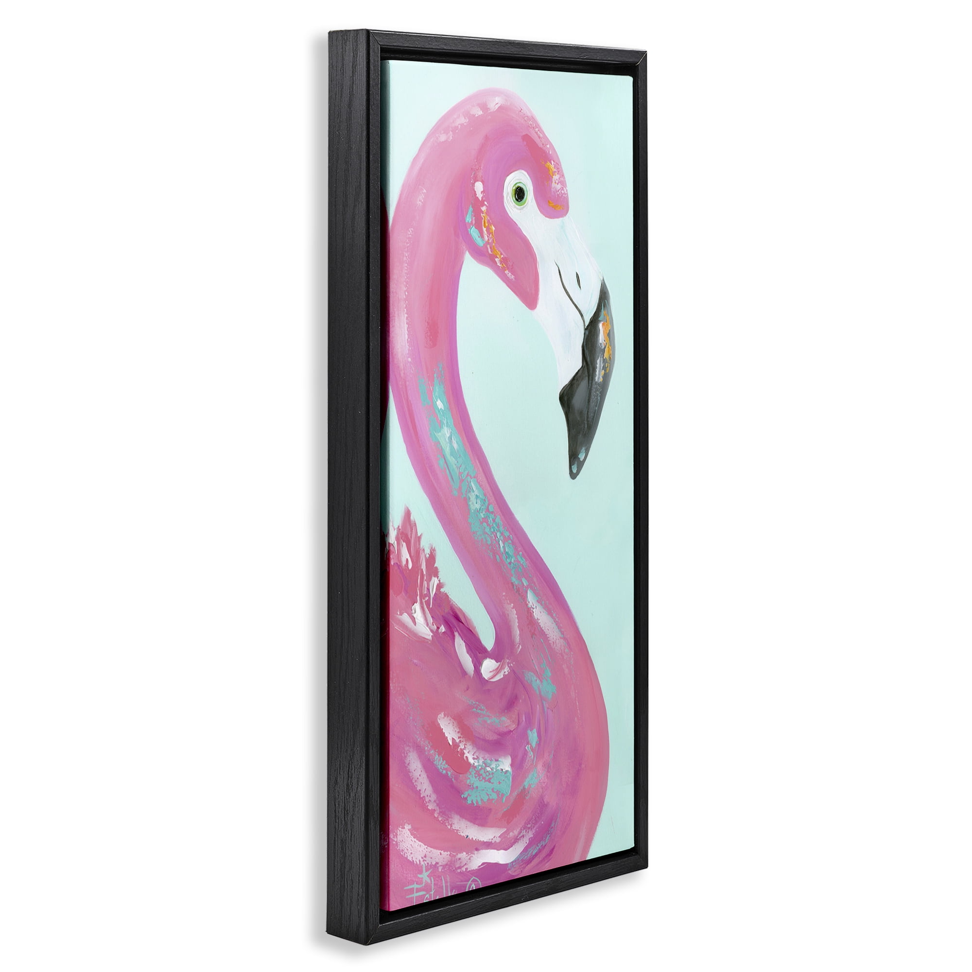 Stupell Industries Odd Flamingo Portrait Animals & Insects Painting Black Floater Framed Art Print Wall Art, 11 x 25