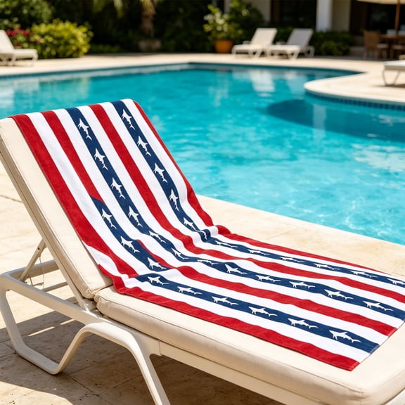 Patriotic Stripe Beach Towel,Independence Day American Flag Inspired Shark Stripe Design,Quick Dry Microfiber Super Absorbent Towel,27.55"x55.11"