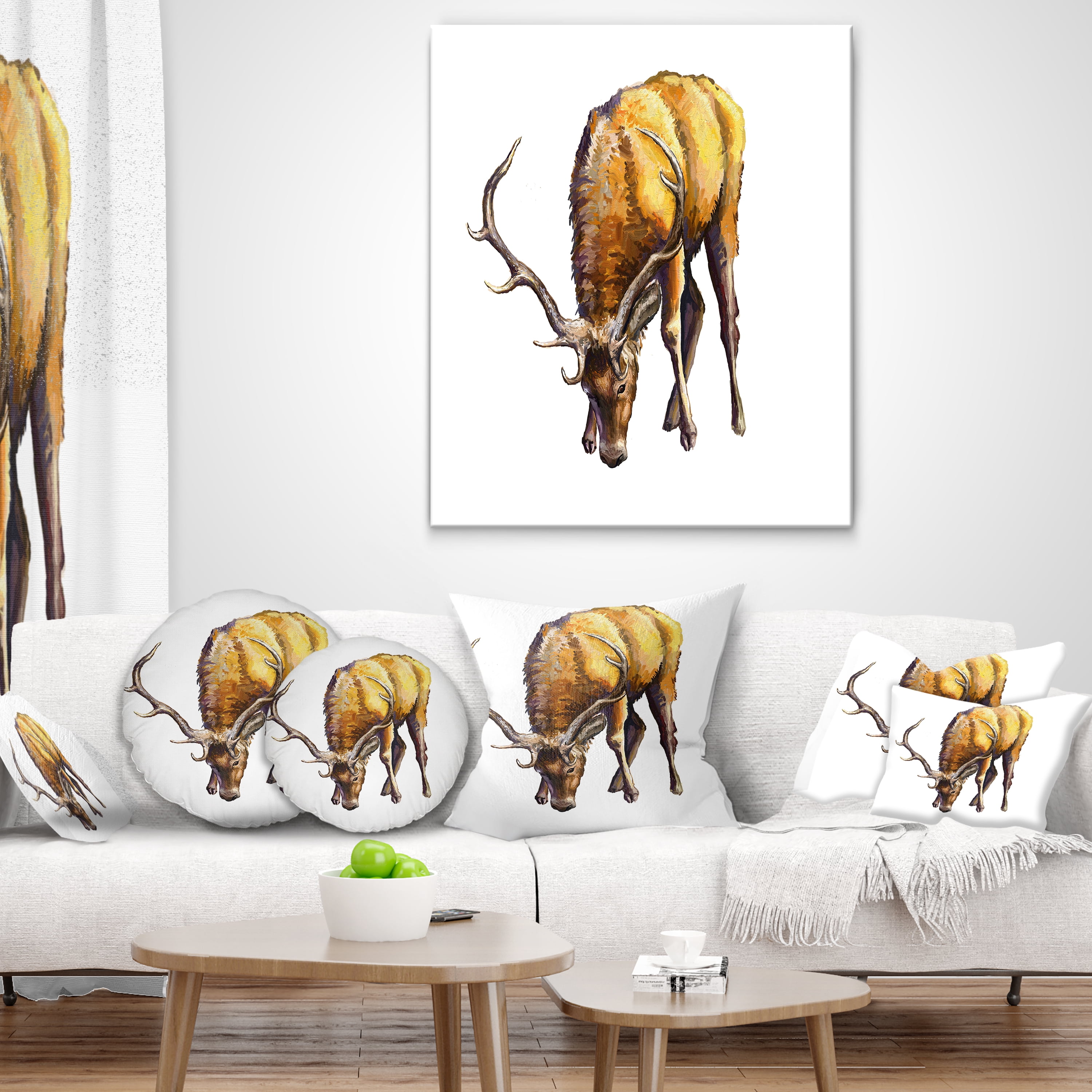Designart Male Deer Illustration Art - Animal Throw Pillow - 16x16