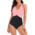 thumbnail image 2 of Sngxgn Women's Swimsuit Plunge Neckline Cutout Criss Cross Bathing Suit(Pink,L), 2 of 5