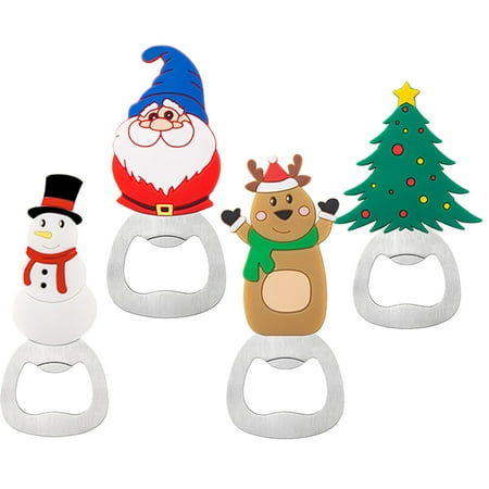 

4Pcs Christmas Themed Bottle Openers Portable Beer Bottle Openers Christmas Party Gifts