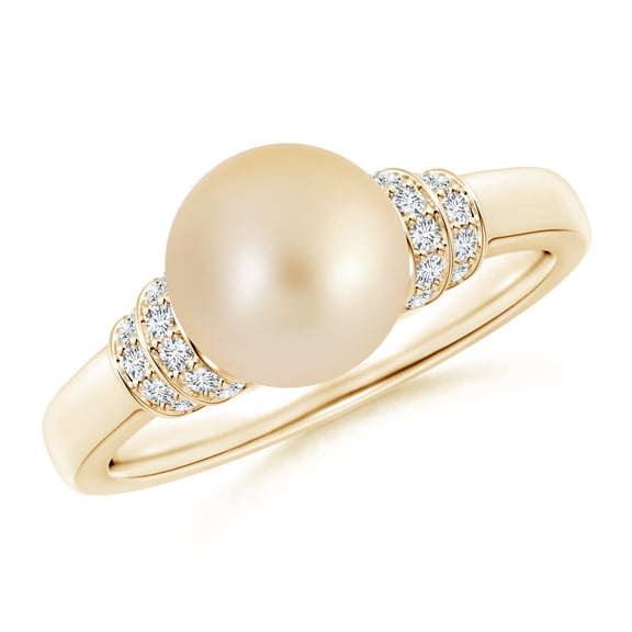 ANGARA Golden South Sea Cultured Pearl & Pave-Set Diamond Ring in 14K Yellow Gold for Women | June Birthstone, Birthday, Anniversary, Jewelry Gift for Women | Pearl Ring