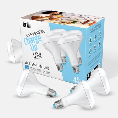Brilli Charge Up LED Circadian Wellness Flood Light Bulb  9.5 Watts (65W Equivalent) BR30 E26 Base  Dimmable  Cool White  4-Pack