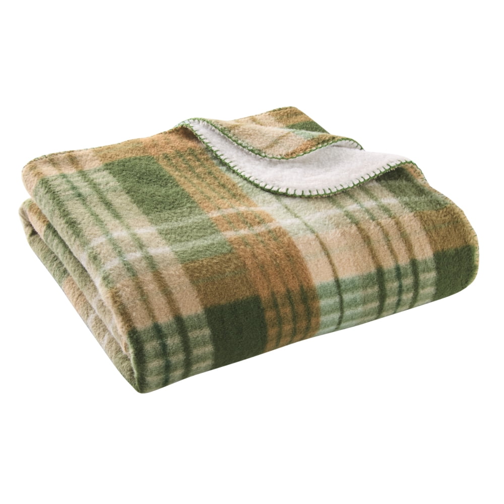 Better Homes & Gardens Green Plaid Faux Wool Reverse to Faux Fur Throw, 50" x 72"
