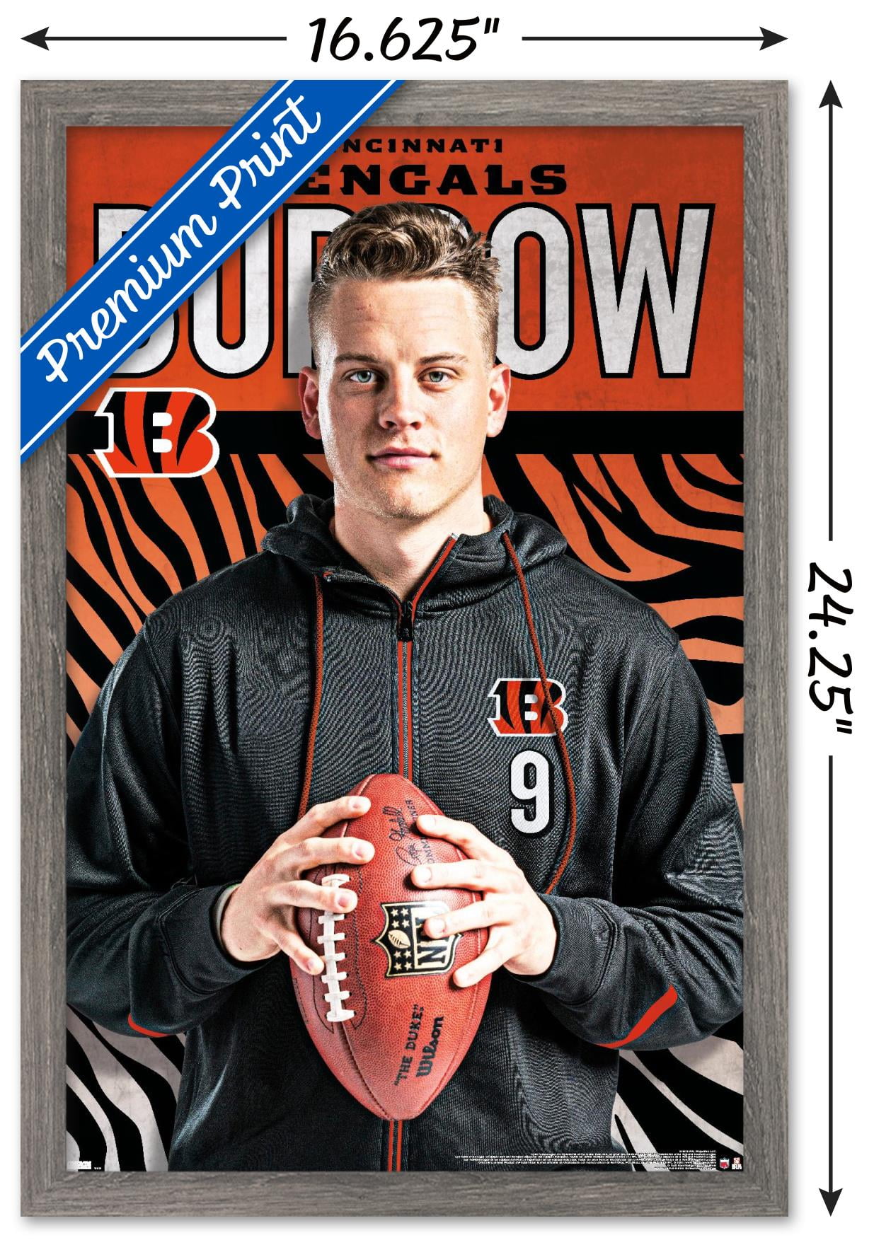 Trends International NFL Cincinnati Bengals - Joe Burrow 22 Framed Wall  Poster Prints Mahogany Framed Version 14.725 x 22.375